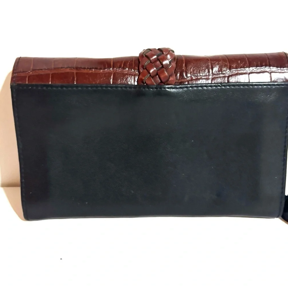 Brighton Brown Crocodile print leather wallet Clutch with Braided Detail
